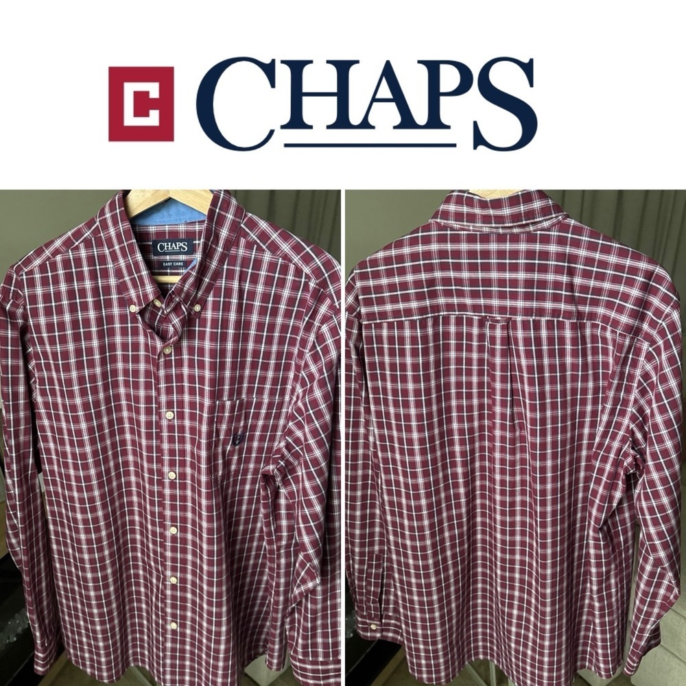 Chaps Men’s L/S Maroon/white Plaid Button Up Size L